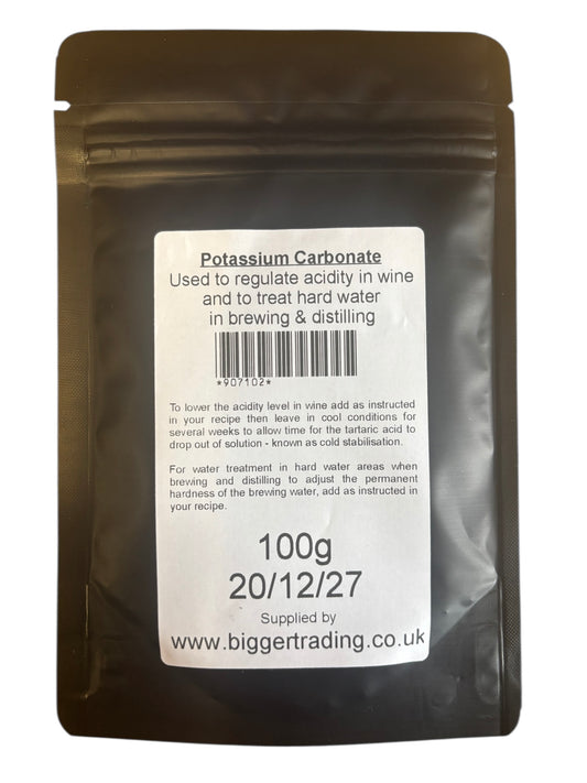 Potassium Carbonate 100g - Used to Regulate the Acidity in Wine & To Treat Hard Water in Brewing & Distilling