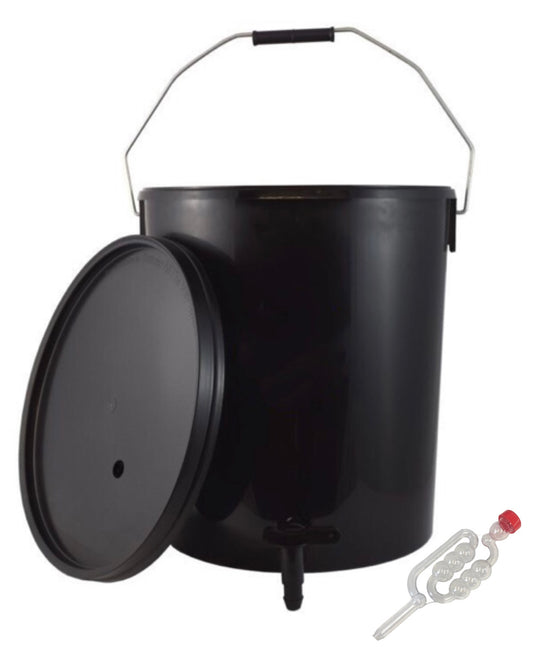 Fermentation Vessel - 20 Litre Black Bucket with Grommeted Lid, Airlock & Tap