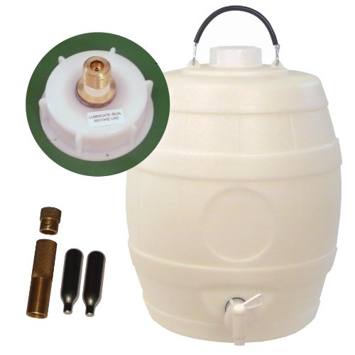 Pressure Barrel - 5 Gallon with 2" 8g Pin Valve Cap, Metal CO2 Bulb Holder & 2 x 8g CO2 Bulbs