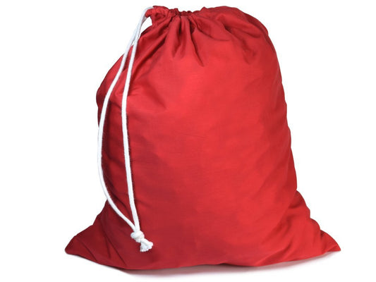Red Poly-Cotton Gift Sack With White Rope Drawstring - Large Size (43cm x 50cm)