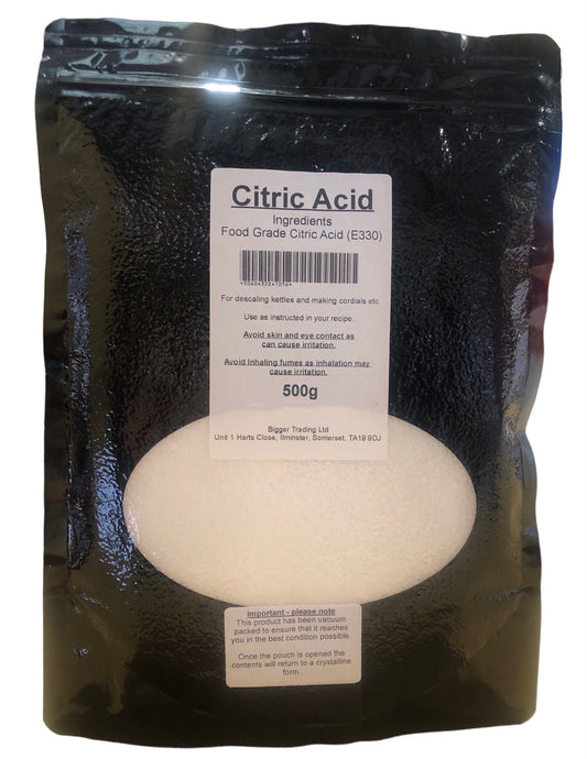 Citric Acid 500g - Supplied in Resealable Pouch - For Making Elderflower Champagne, Cordials, Jams, Sherbert, Sweets & Descaling Limescale / Rust Removal