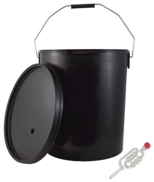 Fermentation Vessel - 20 Litre Black Bucket with Grommeted Lid & Airlock